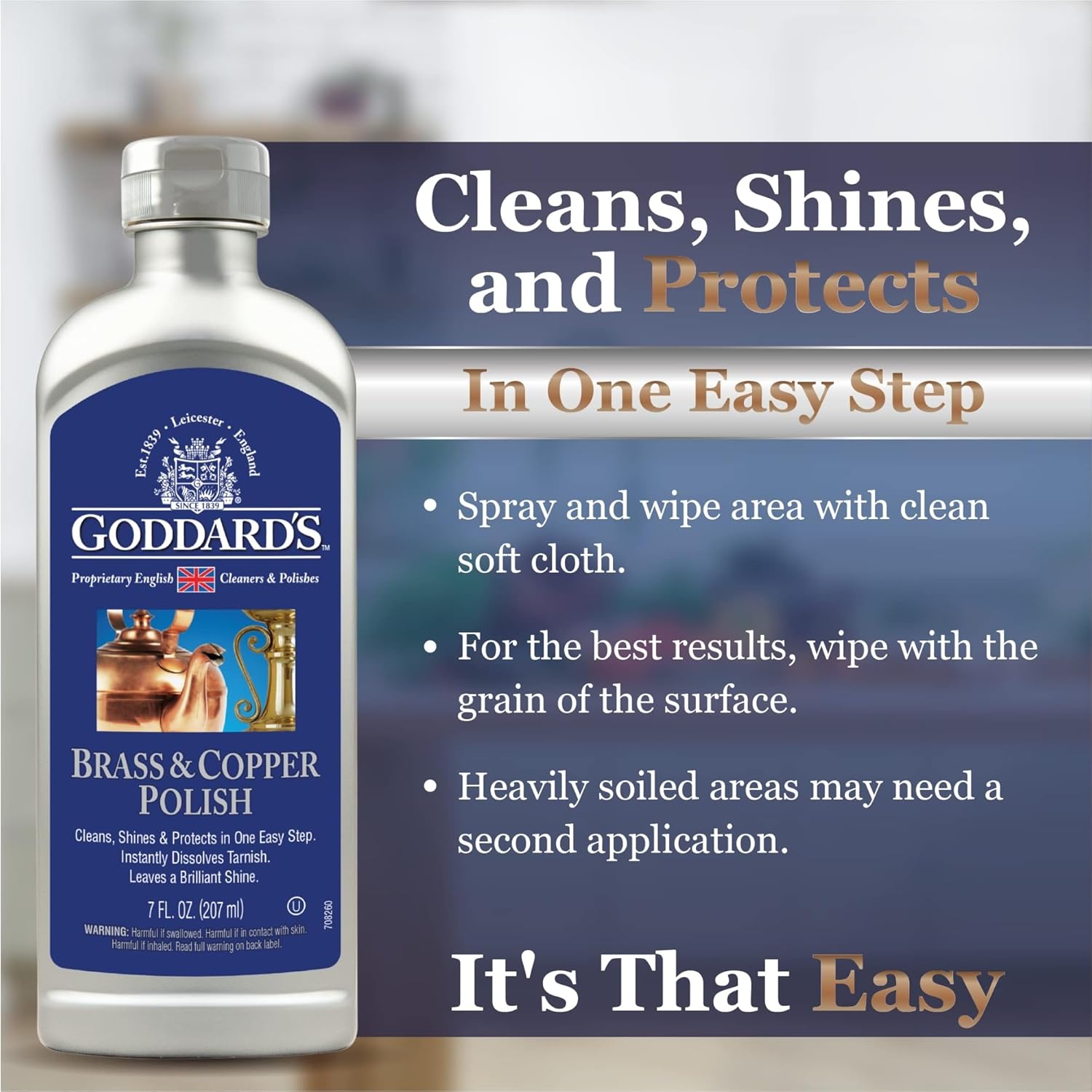 Goddard's Copper & Brass Polish, Copper Cleaner & Brass Cleaner for Long-Lasting Shine, Metal Polish for Pewter, Chrome & More, Metal Polishing Compound (7oz)