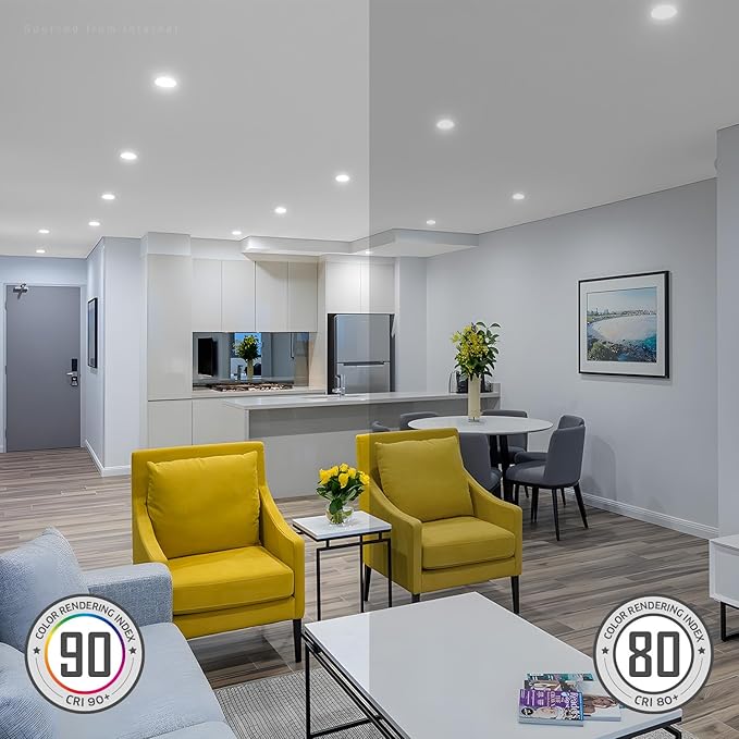 TORCHSTAR 5CCT 6 Inch Slim LED Recessed Lighting with Junction Box, CRI90 Dimmable 12W Ultra-Thin LED Recessed Light, 2700K-5000K Selectable, 1000LM Downlight, ETL & Energy Star, Pack of 6