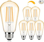 Brightever Warm Light Bulbs 60 Watt Equivalent, 2200K Amber Light Vintage Dimmable LED Edison Bulb, 850LM, 90+CRI, 7W ST58 E26 Bulb, Clear Glass Antique Decorative Lightbulbs for Room, 6-Pack