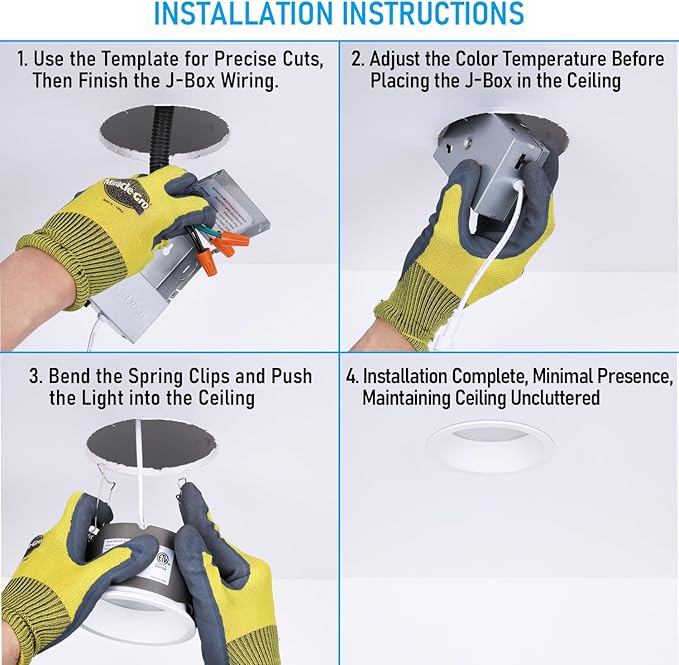 TORCHSTAR 4 Inch 5CCT LED Anti Glare LED Recessed Lights with J-Box, Narrow Trim Recessed Ceiling Light, Deep Trim Canless Downlight, Dimmable, CRI 90, 2700-5000K Selectable, ETL T24 FCC, Pack of 4