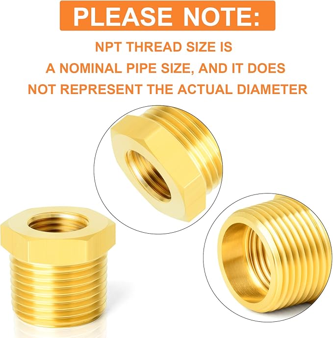 GASHER 36PCS Brass Hex Bushing Fitting Kit Hex Bushing 1/4" - 1/8", 3/8" - 1/8", 3/8" - 1/4", 1/2" - 1/4", 1/2" - 3/8", 3/4" - 1/2"