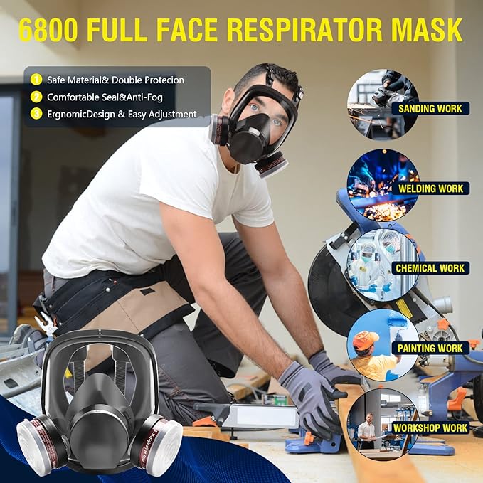 Reusable Half Face and Full Face Gas Mask with Activated Carbon Filter Against Organic Vapor/Dust/Chemical