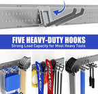 Garage Tool Organizer Wall Mount 64 inches with 13 Adjustable Heavy-Duty Hooks, Garage Organization, Garden Tool Storage Rack, Yard, and Shed, Holds Up to 520 lbs (Grey)