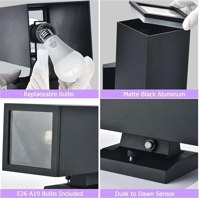 Dawn to Dusk Outdoor Light Fixtures Wall Mount 2 Pack, LED Modern Up Down Lighting Outdoor Wall Sconce Lights 2700k, 13" Black Outside exterior lights for House Porch Garage,IP65,UL Listed (Black)