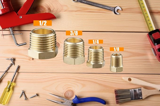 WHK 24 PCS Brass Hex Pipe Plug Fittings Kits,Brass Plugs Fitting Assortment 1/8" 1/4" 3/8" 1/2" NTP Brass Plug Male Threaded