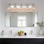 Modern Bathroom Vanity Light, 5-Light Chrome Wall Sconce with Crystal Accents, Over Mirror Bathroom Lighting Fixture, 42.52" Long Dimmable Vanity Lamp for Makeup, Easy Installation