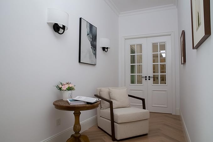 Yosoan White Boho Wall Sconce Bedisde Fixture Light, 2-Light Dual Indoor Hardwired Vanity Vintage Industrial Wall Mount Lighting Semicircle Fabric Lamp Shade for Hallway Bedroom Corridor Study Gallery