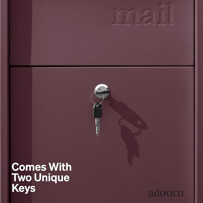 Adoorn Lockable Post Mount Mailbox |Large Malbec, Size 12 x 12 x 18.5 (HxWxD) Anti-Theft Locking Mailbox with 2 Keys, Modern Mailbox with Flag, Weatherproof Mailboxes for Outside