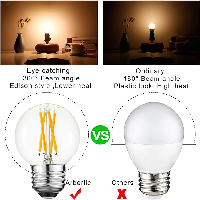 Arberlic G16.5 Light Bulb LED,4W E26 LED Bulb dimmable Equivalent E26 40 watt Light Bulb,Warm White 2700K,400lm,CRI85+,AC120V,Edison Style,Clear Glass,Flicker Free,Pack of 6