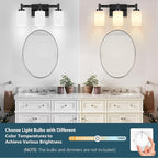 3-Light Bathroom Vanity Light Fixtures Over Mirror, Rustproof Vanity Lights for Bathroom, Modern Black Bathroom Lights Wall Mount with Milky White Glass Shades for Bedroom Living Room