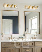 4-Light Bathroom Light Fixtures, Brushed Gold Vanity Light with Cylinder Clear Glass Shade, Modern Vanity Lighting Fixtures Over Mirror, VL143-BG-4