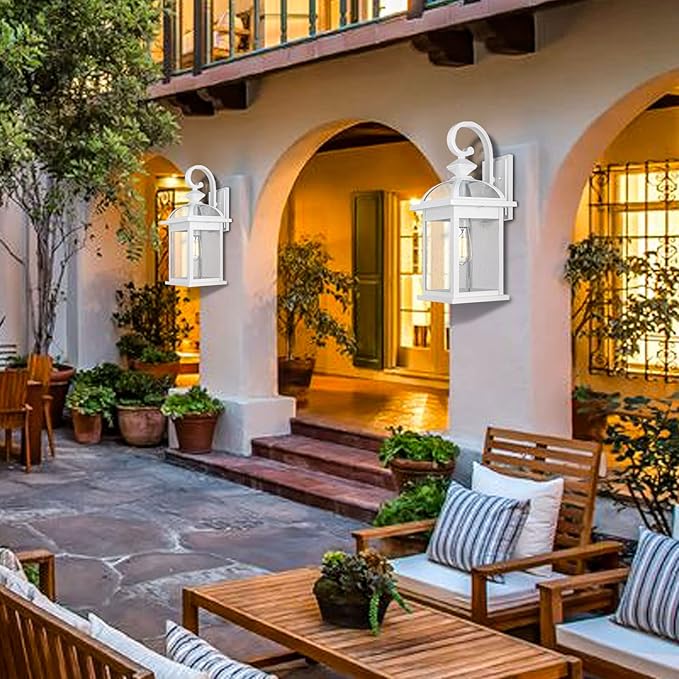 Darkaway Outdoor Lights Fixtures Wall Mount, Large 22inch Outdoor Wall Sconce Lights with Seeded Glass Waterproof Outside Exterior Lights Fixture for House Front Porch Patio （Large, White）