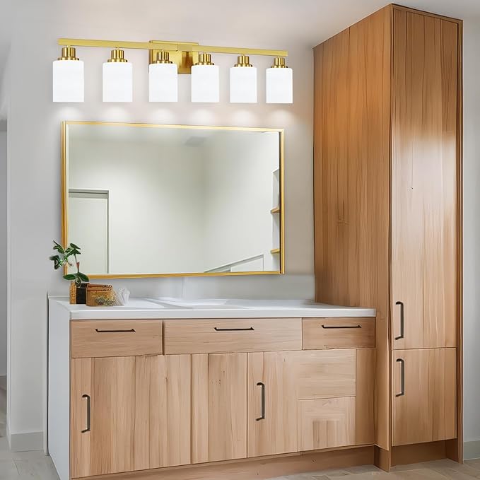 6 Light Gold Bathroom Vanity Light, Gold Bathroom Light Fixtures, 38" Modern Brushed Gold Vanity Lighting Fixtures for Bathroom Over Mirror, Gold Sconces Wall Lighting for Bedroom Living Room