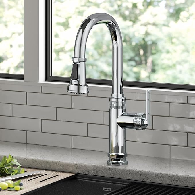 KRAUS Allyn Industrial Pull-Down Single Handle Kitchen Faucet in Chrome, KPF-4102CH