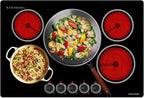 ThermoMate 30 Inch Electric Cooktop, 5 Burners Knob Control Built-in Ceramic Cooktop, 30" Radiant Electric Stove Top of 9000W with 9 Heat Levels, Hot Surface Indicator, 220-240v, Hard Wired