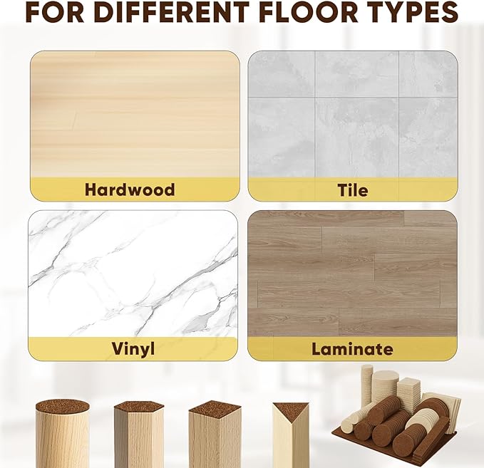 BALEINE 300PCS Felt Furniture Pads, Multi-Size Felt Pads for Chair Legs, Tables, Beds, Scratch-Reducing Floor Protectors for Hardwood Floors, Tile, Vinyl, and Laminate (300PCS, Beige+Brown)