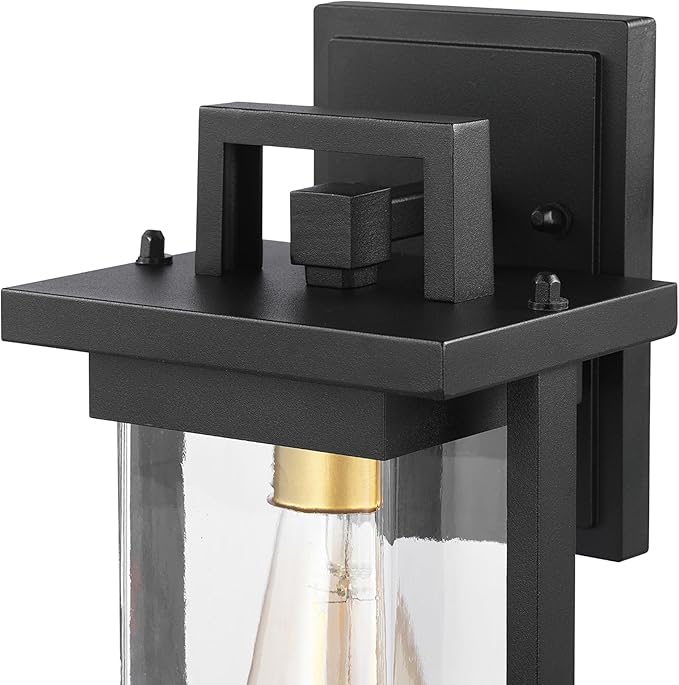 GLOBE Electric 60000028 1-Light Outdoor Wall Sconce, Matte Black, Brass Accent, Clear Seeded Glass Shade, Weather Resistant, Front or Back Porch Decor, Modern Exterior Lighting, Patio Lights