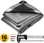 PROTARP Extra Heavy Duty 16 Mil Tarp Cover, Waterproof, UV Resistant, Rip and Tear Proof, Poly Tarpaulin with Reinforced Edges for Roof, Camping, Patio, Pool, Boat. (Silver/Black 24′ X 24′)
