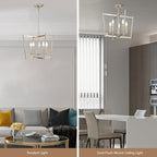 20" Brushed Nickel Geometric Ceiling Light and Pendant Dual-Use Light, 5-Light Dining Room Light Fixture Over Table Modern Farmhouse Chandeliers for Kitchen Island Living Room Entryway Light