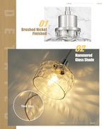 Emak Brushed Nickel Pendant Light Fixtures, 8 Inch Hammered Glass Pendant Lights Kitchen Island, Modern Hanging Light Fixture for Kitchen,Dining Room, Bathroom, PL122-BN-HG