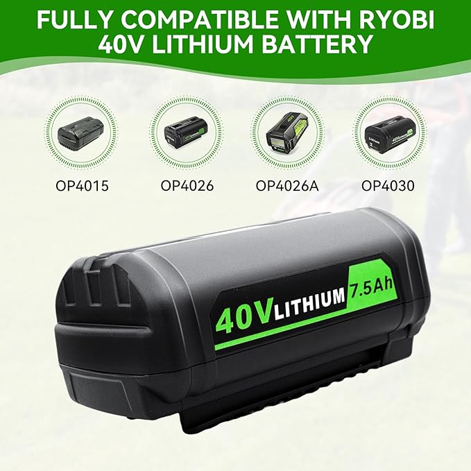 2-Pack 7500mAh Replacement for RYOBI 40V Battery Li-ion Compatible with Ryobi 40Volt Cordless Power Tools OP40601 OP4040 OP40401 OP4026 OP40261 OP4050A
