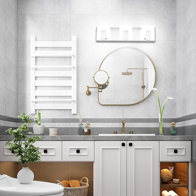 Aipsun 3 Lights Modern LED Vanity Light for Bathroom Frosted White Acrylic Chrome Up and Down Bathroom Wall Light Fixtures Over Mirror(White Light 6000K)