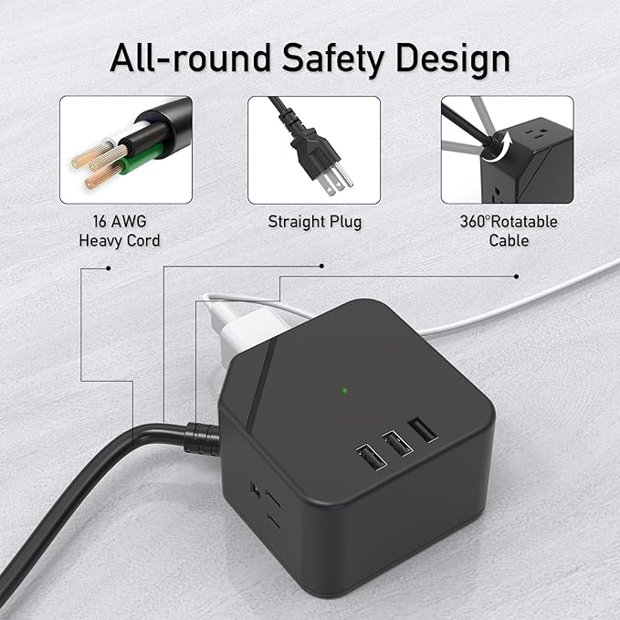 Outdoor Power Strip Weatherproof, KPQ IPX6 Waterproof Surge Protector Power Strip with 3 Outlets, 3 USB A, 6Ft Heavy Duty Extension Cord for Indoor Outdoor- UL FCC Listed