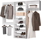 ROOMTEC Modular Closet System, 72" Wall Mounted Modern Closet Organizer with Hanging Rods and Shoe Shelf, Wooden Tower for Walk-In Closets, Wardrobe Storage Kit, White