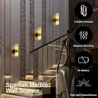 Alabaster Wall Sconces, 13in Black Alabaster Sconce, Modern Spanish Natural Marble Sconces Lights, Sconces for Bathroom Vanity Bedroom Living Room Staircases Hallway