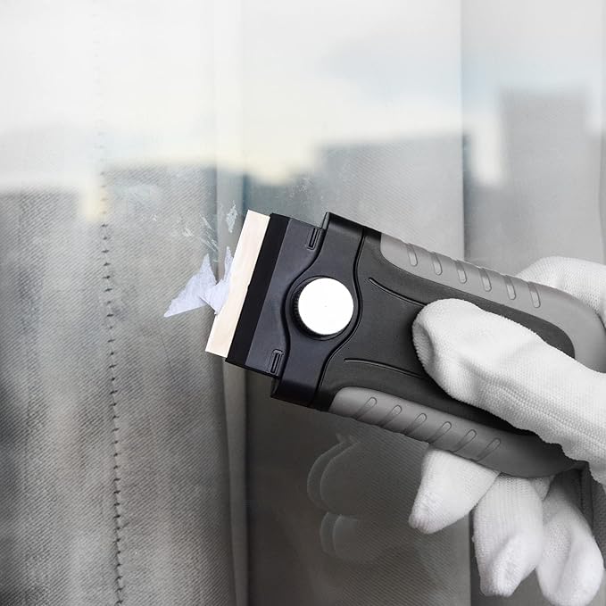 Gomake Razor Blade Scraper Tool with Blade Storage Container, Glass Cooktop Stove Scraper with 10PCS Stainless Steel Blades for Glass Clean,Paint,Old Label,Decal Sticker,Adhesive Remover-Grey