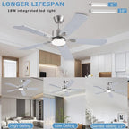 52inch Ceiling Fans with Lights and Remote/App Control, Double-Side Blades, Dimmable LED, Reversible DC Motor, Noiseless, Modern Low Profile Ceiling Fan for Indoor/Outdoor Use (Nickel)