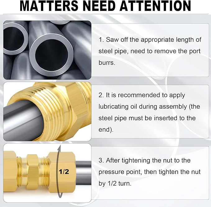 ChillWaves Brass Compression Tube Fitting, 1/2" OD x 1/2" OD Compression Union Connector(5-PACK)