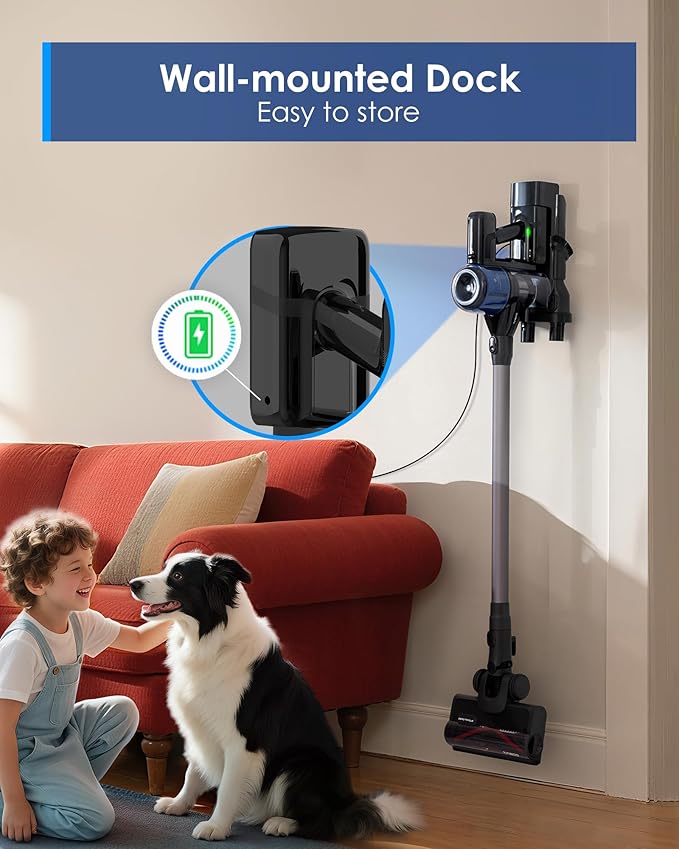 Tineco Pure ONE S30 Cordless Vacuum Cleaner, 150AW Powerful Suction, Zero Tangle Brush, Up to 65min Runtime, 6-Stage HEPA Filtration, PureCyclone Technology Stick Vacuum with Wall Mount Dock