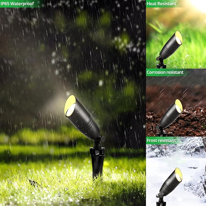 wowlite Landscape Spotlights Outdoor, 12V Low Voltage Landscape Lighting Fixture with 5W MR16 LED Bulb, Black Aluminum Yard Directional Uplights Waterproof for House Trees Patio