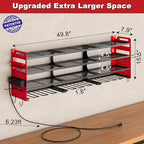 12 Cordless Drill Holder Large Power Tool Organizer Wall Mount with Side Pegboard & Screwdriver Holder, 4-Tier Heavy Duty Metal Tool Storage Rack with 4-Outlet Power Strip