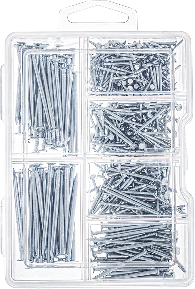 Hardware Nails Assortment Kit, 600PCS Galvanized Nails, Picture Hanging Nails, Includes Finish, Wire, Common, Brad Nails
