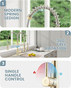 Gold Kitchen Faucet with Soap Dispenser, Pull Down Kitchen Faucet with Sprayer, Single Handle Kitchen Sink Faucet with Dual Function Spray Head, Camper Laundry RV Faucet,PVD