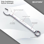 HITORK 19 Piece Metric Combination Wrench Set (6–24mm) Cr-V Steel Mirror Chrome Finish 12-Point Box End, 15° Offset, Roll-Up Pouch – Durable Open End Wrench Set for Home, Garage & Auto Repair