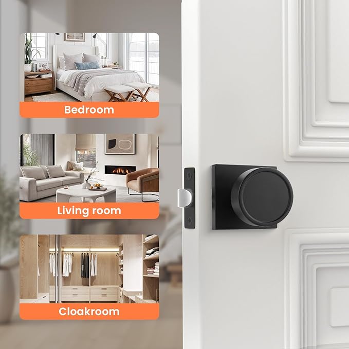 Haidms Black Interior Door Knobs, Zinc-Alloy Heavy Duty Round Matte Black Privacy Door Knobs Interior for Bedroom Modern Bathroom Door Lock Bulk(10 Pack)