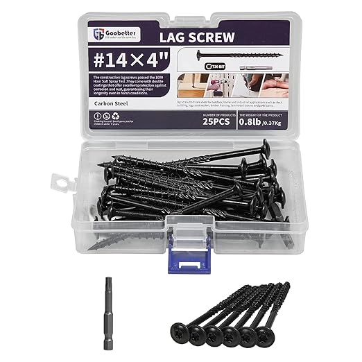 Lag Screws 4 Inch, 25PCS Heavy Duty Construction Screw, Structural Wood Screw #14 x 4, Rust Resistant, Washer Head, Black Coated Exterior Wood/Lag Screws Hex Socket