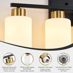 Black and Gold Bathroom Light Fixtures, 4-Light Modern Vanity Light Over Mirror, Wall Sconces with Milky White Frosted Glass Shades, E26 Socket (Bulbs Not Included)