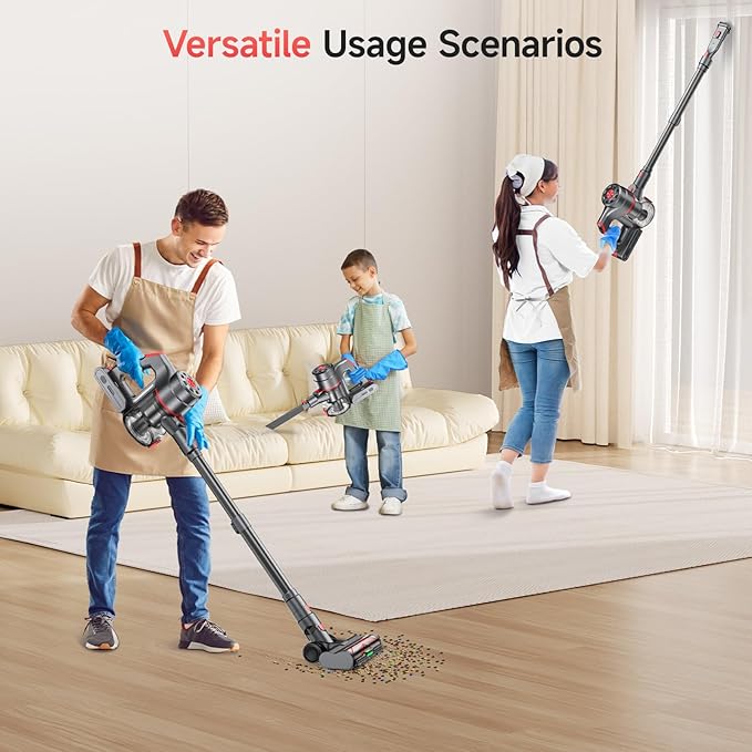 Cordless Vacuum Cleaner, 580W 60KPA Dual Motor Stick Vacuum for Home with 60mins Runtime, 6 LED Green Headlights, Self-Standing Design, V-Shaped Floor Brush for Carpet Tile Pet Hair Hardwood Floors