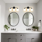 Bathroom Light Fixtures Black Vanity Light, 3 Light Wall Sconces Lighting Bathroom Lights with Milk Glass Shades, Bath Wall Lights Wall Lamp for Mirror, Kitchen, Living Room, Bedroom, Hallway
