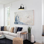 Outdoor Barn Light Fixtures, 12.3 Inch Large Dome Farmhouse Exterior Wall Mount Lights, Gooseneck Wall Sconce Indoor Wall Lighting, Industrial Black White Finish Lanterns for Porch, RZ004-4 BK+WH