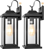 2-Pack Dusk to Dawn Large Outdoor Wall Lights 17 Inch, Exterior Light Fixtures Porch Lights Tempered Clear Glass, IP65 Waterproof Anti-Rust Outside Wall Sconces Matte Black Wall Lanterns