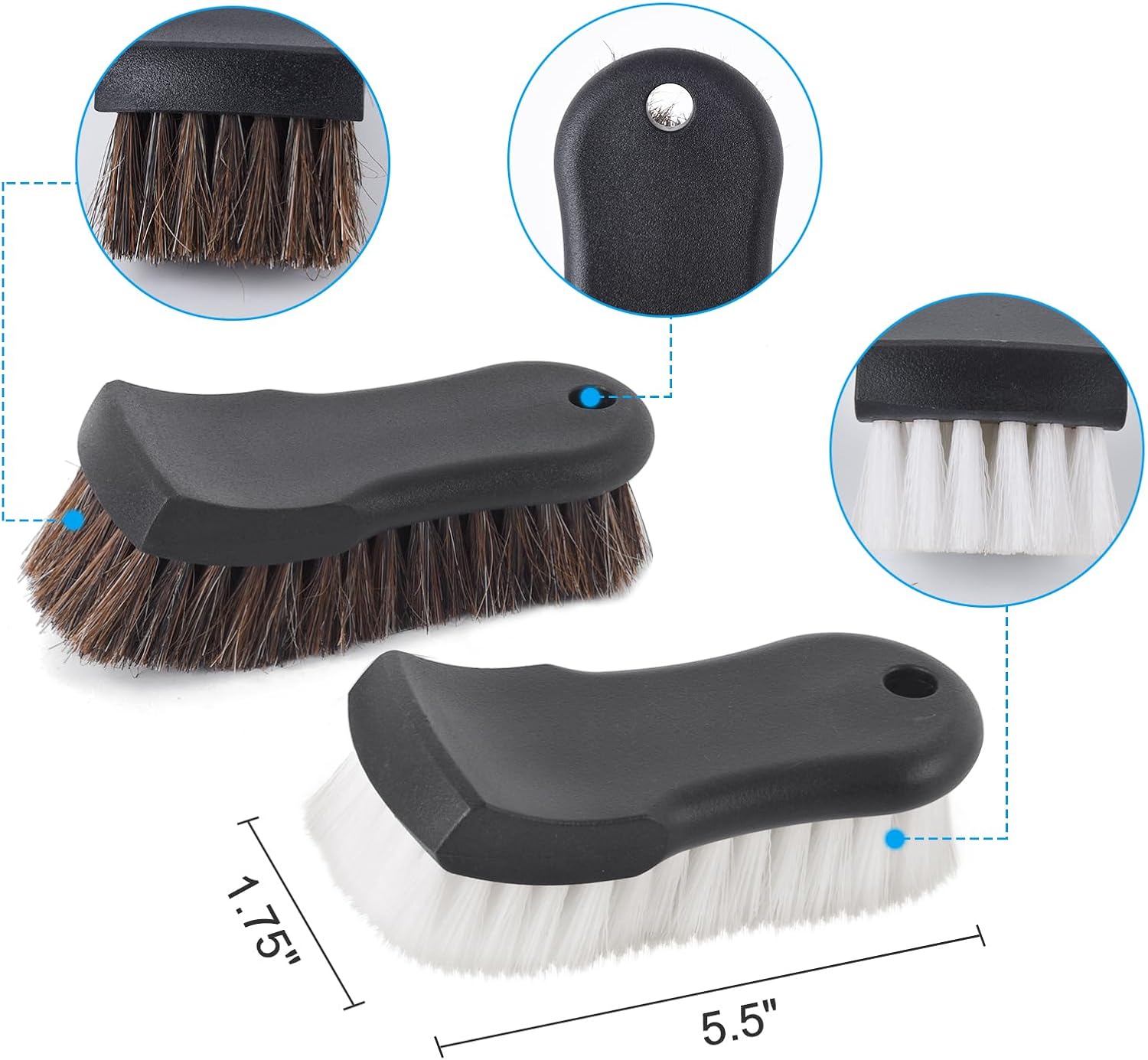 Upholstery Brush, Upholstery Brush Set, Leather Cleaning Brush, Carpet Brush Car Cleaning Brush, Long Bristle Horse Hair Car Cleaning Brush for Car Interior Leather Seat and Home Furniture
