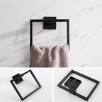 LANC Hand Towel Rings for Bathroom Wall Mount Matte Black Square Hand Towel Holder Command Towel Hanger for Bathroom Lavatory Towel Holder Stainless Steel Modern Towel Rack Hanger 2 Pack, A8896MB-P2