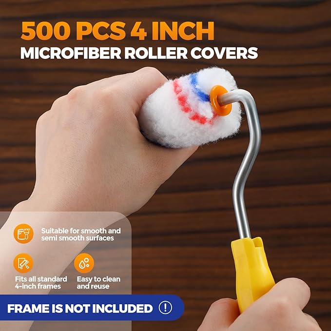 Leumoi 500 Pcs 4 Inch Paint Roller Mini Rollers Covers 1/2" Nap Microfiber Roll Covers Bulk, Small Home Repair Tools Refills House Painting Supplies Household for DIY(Red Blue)