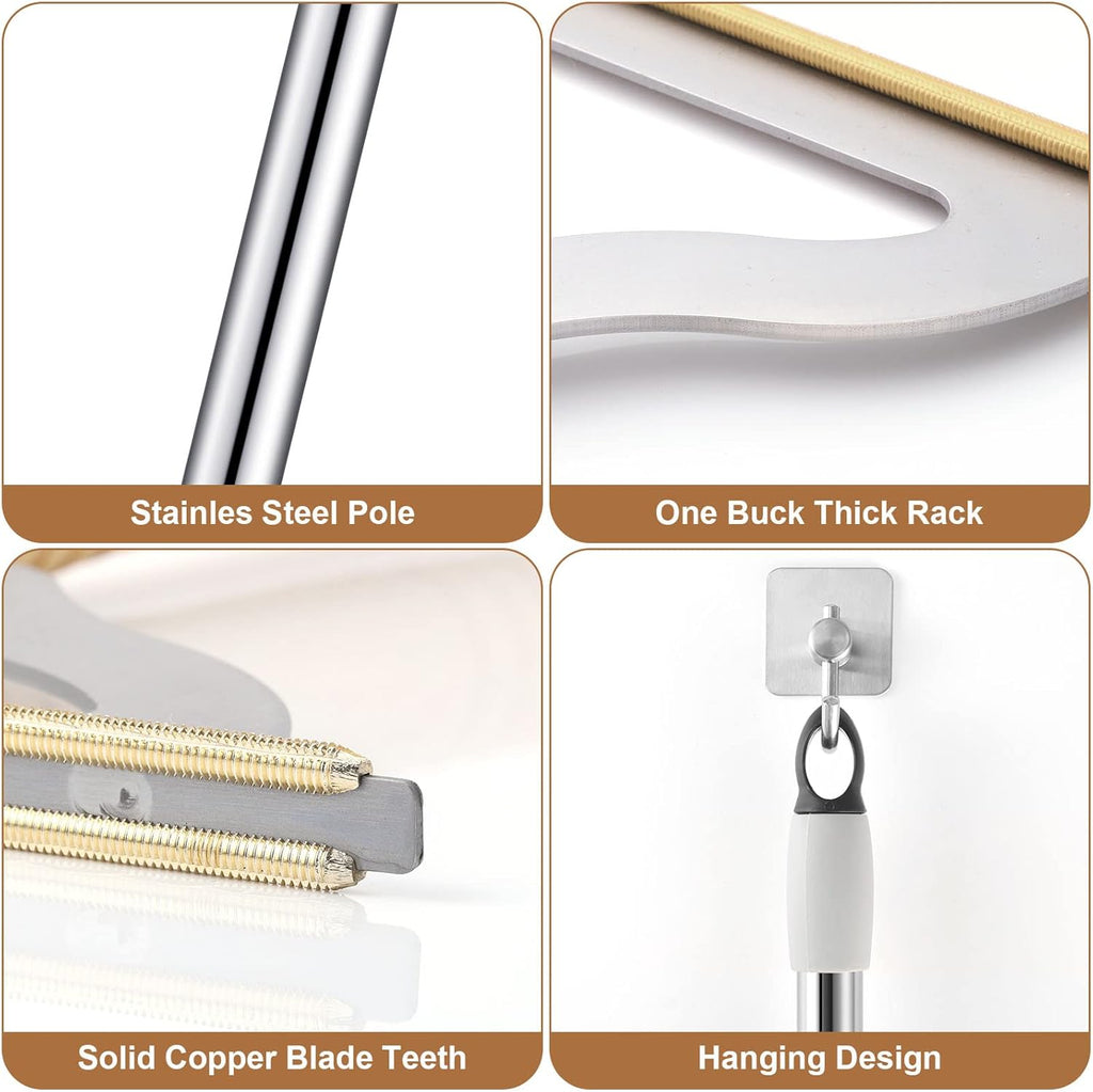 47“ Adjustable Long Handle Carpet Rake Pet Hair Remover, Reusable Large Metal Lint Remover Brush for Embedded Fur Removal from Low Pile Rugs Stairs, Carpet Brush Scraper Dog Cat Hair Remover Broom