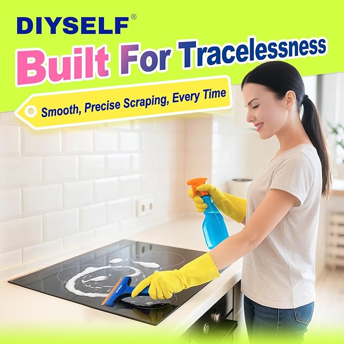 DIYSELF-Razor-Blade-Scraper, 1 Pack Razor Blade Scraper, Extra 5 PCS Orange Plastic Blades, Razor Blade Scraper Tool for Cleaning, Glass Scraper for Windows, Razor Scraper Tool for Car, Cooktop